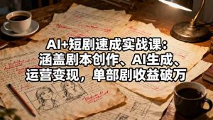 AI+短剧速成实战课：涵盖剧本创作、AI生成、运营变现，单部剧收益破万-柯南聊项目