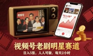 视频号老剧明星赛道，日入5张，人人可做，每天2小时-柯南聊项目