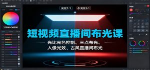 短视频直播间布光课:光比光色控制、三点布光、人像光效、古风直播间布光-柯南聊项目