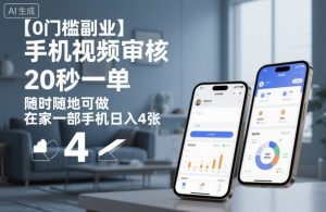 【0门槛副业】手机视频审核，20秒一单，随时随地可做，在家一部手机日入4张【揭秘】-柯南聊项目