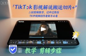 TikTok影视解说搬运切片+二创剪辑教学，过中过原创，TK中视频创作者新手必看-柯南聊项目
