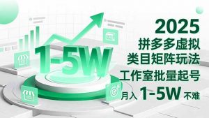 2025 拼多多虚拟类目矩阵玩法，工作室批量起号，月入 1-5W 不难-柯南聊项目