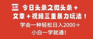 今日头条之微头条＋文章＋视频三重暴力玩法，学会一种轻松日入2000＋，…-柯南聊项目
