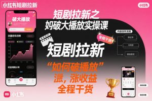 短剧拉新之小红书如何破大播放实操课，如何破播放，涨收益，全程干货-柯南聊项目