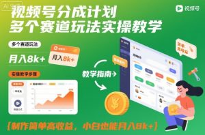 视频号分成计划多个赛道玩法实操教学,制作简单高收益,小白也能月入8k+-柯南聊项目