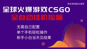 火爆游戏CSGO全自动捡漏，独家最新玩法，单个手机可操作，新手小白日入500+-柯南聊项目