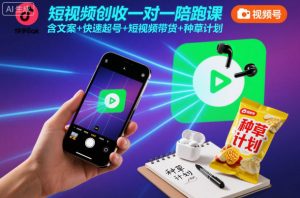 短视频创收一对一陪跑课，含文案+快速起号+短视频带货+种草计划-柯南聊项目