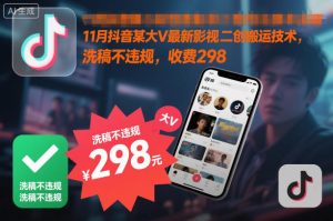 11月抖音某大V最新影视二创搬运技术，洗稿不违规，收费298-柯南聊项目
