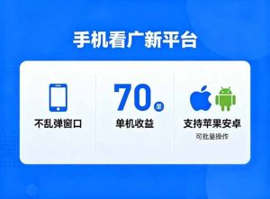 看广新平台，不乱弹窗口，单机做到了70加，支持苹果和安卓可批量，做到了日入1万+-柯南聊项目