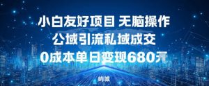 小白友好项目，无脑操作，公域引流私域成交，0成本单日变现680米-柯南聊项目