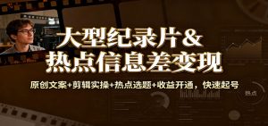 大型纪录片&热点信息差变现：原创文案+剪辑实操+热点选题+收益开通，快速起号-柯南聊项目