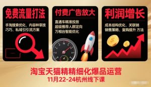 淘宝天猫精细化爆品运营11月22-24杭州线下课，免费流量打法+付费广告放大+利润增长(音频+文档)-柯南聊项目