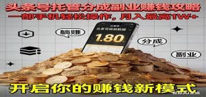 全程托管今日头条，一部手机就可以开干，最高躺赚1W+-柯南聊项目