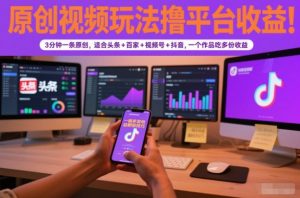 原创视频玩法撸平台收益，3分钟一条原创，适合头条+百家+视频号+抖音，一个作品吃多份收益-柯南聊项目