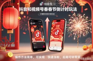 抖音和视频号，春节倒计时玩法，操作方法简单，可实现快速涨粉，后期可转带货-柯南聊项目