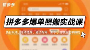 拼多多爆单照搬实战课，类目玩法、活动选择、避坑指南，新手小白快速出单赚钱-柯南聊项目