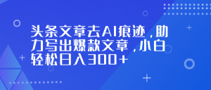 头条文章去AI痕迹，助力写出爆款文章，小白轻松日入300+-柯南聊项目