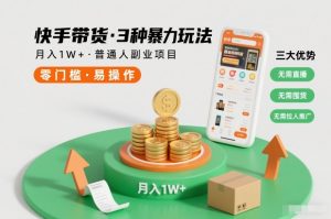 快手带货3种暴力玩法,月入1W+,无需直播、无需囤货、无需拉人推广,适合普通人副业项目-柯南聊项目