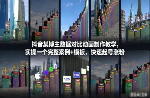 抖音某博主数据对比动画制作教学，实操完整案例+模板，快速起号涨粉-柯南聊项目