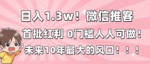 日入1.3w！微信推客，首批红利，未来10年最大的风口，0门槛，人人可做！-柯南聊项目