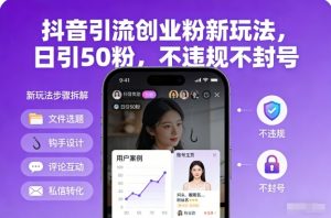 抖音引流创业粉新玩法，日引50粉，不违规不封号-柯南聊项目