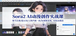 Sora2 AI动漫创作实战课：账号注册/提示词/人物声画一致/短视频变现，轻松出爆款-柯南聊项目