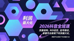 2026抖音全域课，流量结构、ROI设定、起号路径，掌握平台新规下利润最大化-柯南聊项目