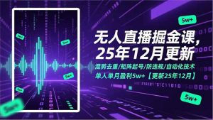 无人直播掘金课，混剪去重/矩阵起号/防违规/自动化技术，单人单月盈利5w+【更新25年12月】-柯南聊项目