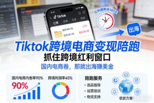 Tiktok跨境电商变现陪跑，抓住跨境红利窗口，国内电商卷，那就出海賺美金-柯南聊项目