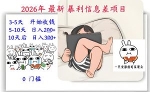 2026年最新暴利信息差项目：3-5天开始收米，10天后稳定3张，0门槛，每天两三个小时搞定-柯南聊项目