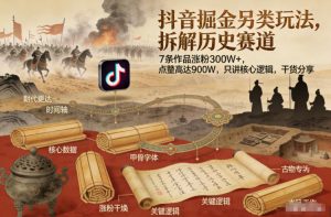 抖音掘金另类玩法，拆解历史赛道，7条作品涨粉300W+，点赞量高达900W，只讲核心逻辑，干货分享-柯南聊项目