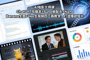 AI电影大师课：ChatGPT写脚本+Suno做配乐+Nano Banana生图+Veo生视频，打造爆款短片-柯南聊项目