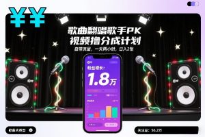 歌曲翻唱歌手PK视频撸分成计划，自带流量，一天两小时，日入2张-柯南聊项目