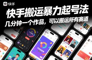 快手搬运暴力起号法，几分钟一个作品，手机就能做，可以搬运所有赛道-柯南聊项目