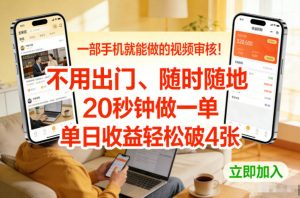 一部手机就能做的视频审核！不用出门，随时随地，20秒钟做一单，单日收益轻松破4张【揭秘】-柯南聊项目