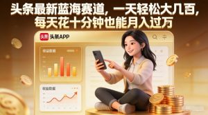 头条最新蓝海赛道，一天轻松大几张，每天花十分钟也能月入过1W【揭秘】-柯南聊项目