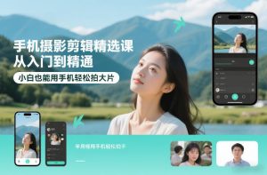 手机摄影剪辑精选课,从入门到精通,小白也能用手机轻松拍大片-柯南聊项目