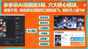 多参宗AI漫剧班3期,六大核心模块,全程干货,助你抓住漫剧风口轻松起飞,轻松月入破1W+-柯南聊项目