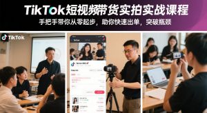 TikTok短视频带货实拍实战课程，手把手带你从零起步，助你快速出单，突破瓶颈-柯南聊项目