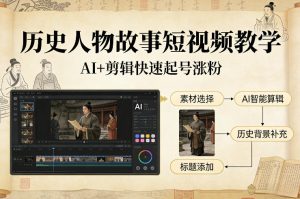 历史人物故事短视频教学，AI+剪辑制作历史人物题材短视频，快速起号涨粉-柯南聊项目