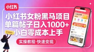 小红书女粉黑马项目，单篇帖子日入1k+，小白零成本上手-柯南聊项目