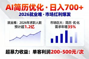 AI优化简历，日入700+，2026就业难，市场巨大，超暴力！-柯南聊项目