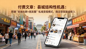 付费文章：县城结构性机遇：搭建“本地社群+朋友圈”私域变现模式，稳定获取副业收入-柯南聊项目