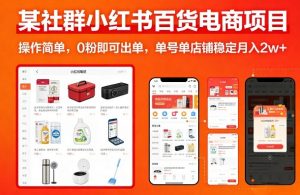 某社群小红书百货电商项目，操作简单，0粉即可出单，单号单店铺稳定月入2w+-柯南聊项目