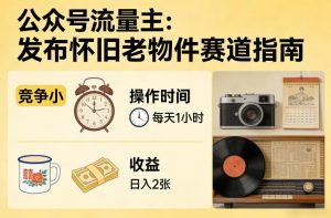 公众号流量主之发布怀旧老物件赛道，竞争小，每天操作1小时，日入2张-柯南聊项目