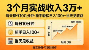 3个月实战收入3万+，每天操作10几分钟，新手轻松日入100+，当天见收益-柯南聊项目