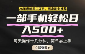 26年居家副业首选，一部手机轻松日入500+，长期稳定可做-柯南聊项目
