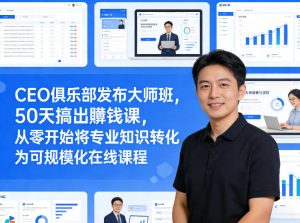 CEO俱乐部发布大师班，50天搞出賺钱课，从零开始将专业知识转化为可规模化在线课程-柯南聊项目