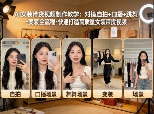AI女装带货视频制作教学，对镜自拍、口播、跳舞、变装全流程，快速打造高质量女装带货视频-柯南聊项目
