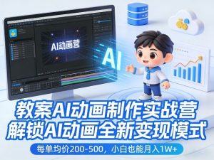 教案AI动画制作实战营，解锁AI动画全新变现模式，每单均价200-500，小白也能月入1W+-柯南聊项目